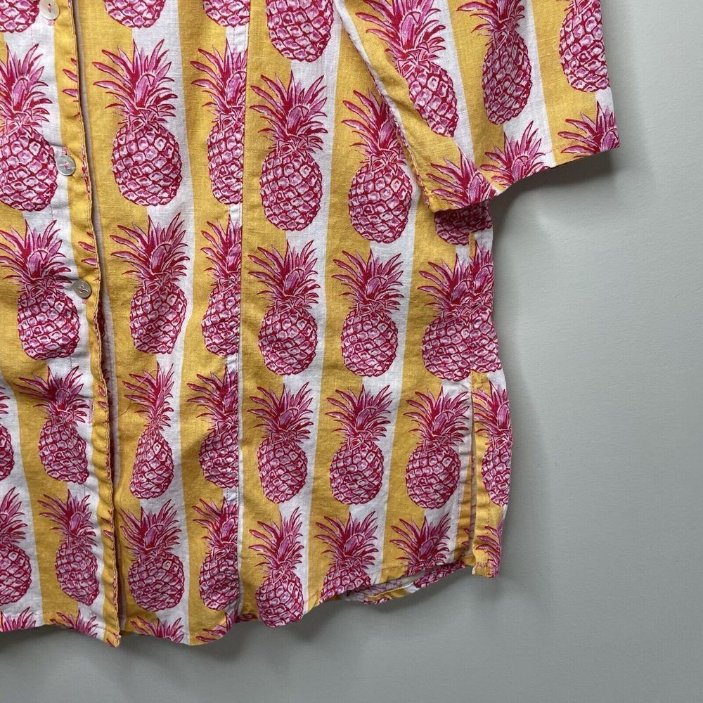 KATIA Cover-Up Womens S / M Pineapple Print Button-Up Tunic Top Linen Blend Pink - Picture 3 of 8